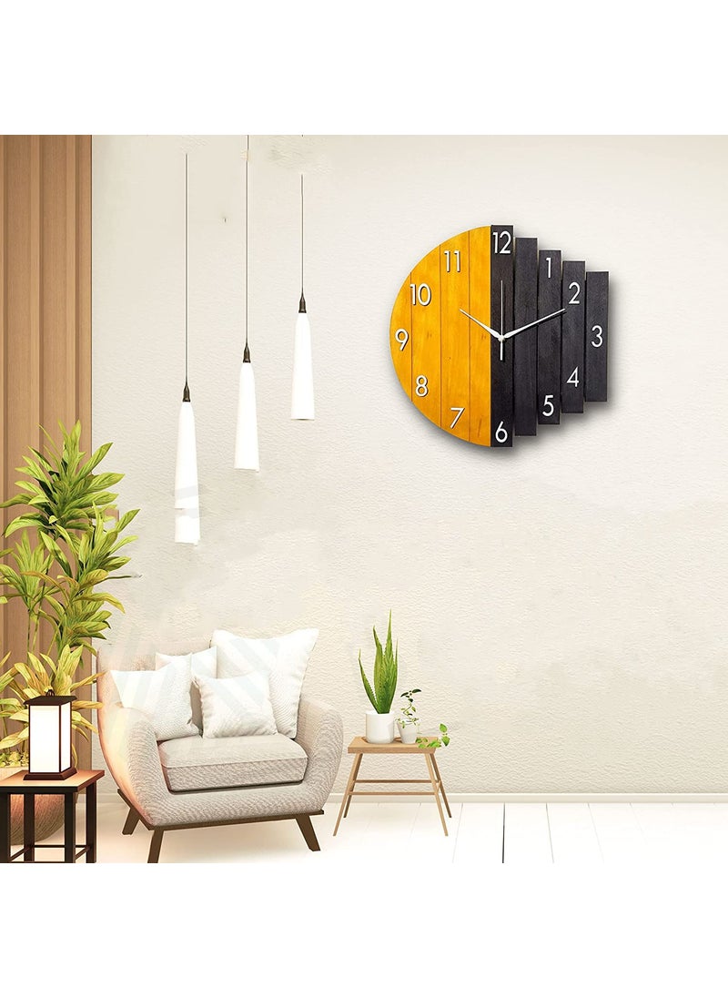 NABSTER Designer Wooden Wall Clock Latest Style Clock for Home Bedroom Living Room and Office with Big Size of 12 Inch Yellow