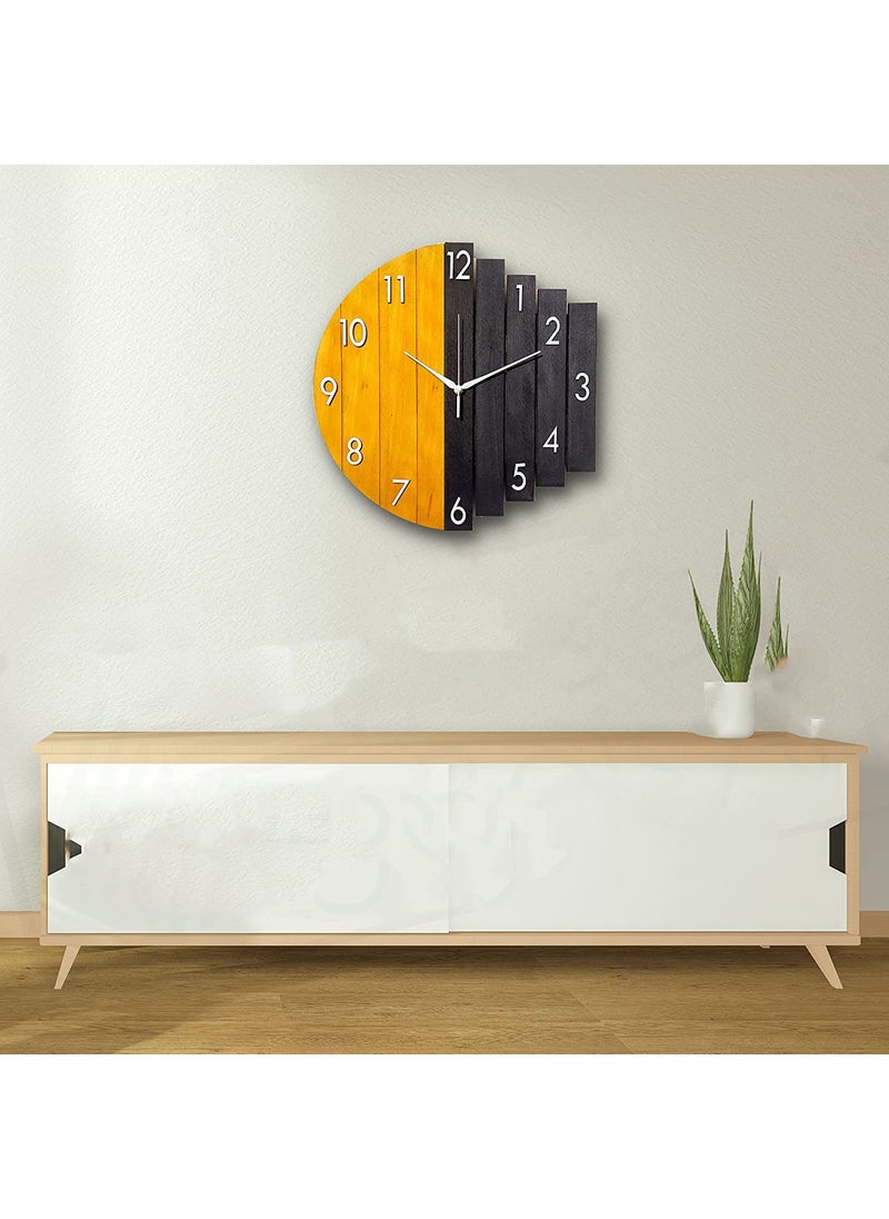 NABSTER Designer Wooden Wall Clock Latest Style Clock for Home Bedroom Living Room and Office with Big Size of 12 Inch Yellow