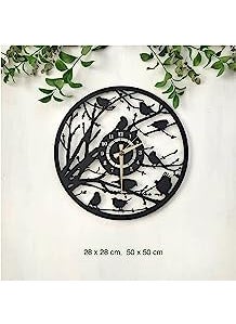 Jobid Venture Wooden Wall Clock Design Birds On Tree for Home Office 12 Inch Round Black Colour Wall Clock
