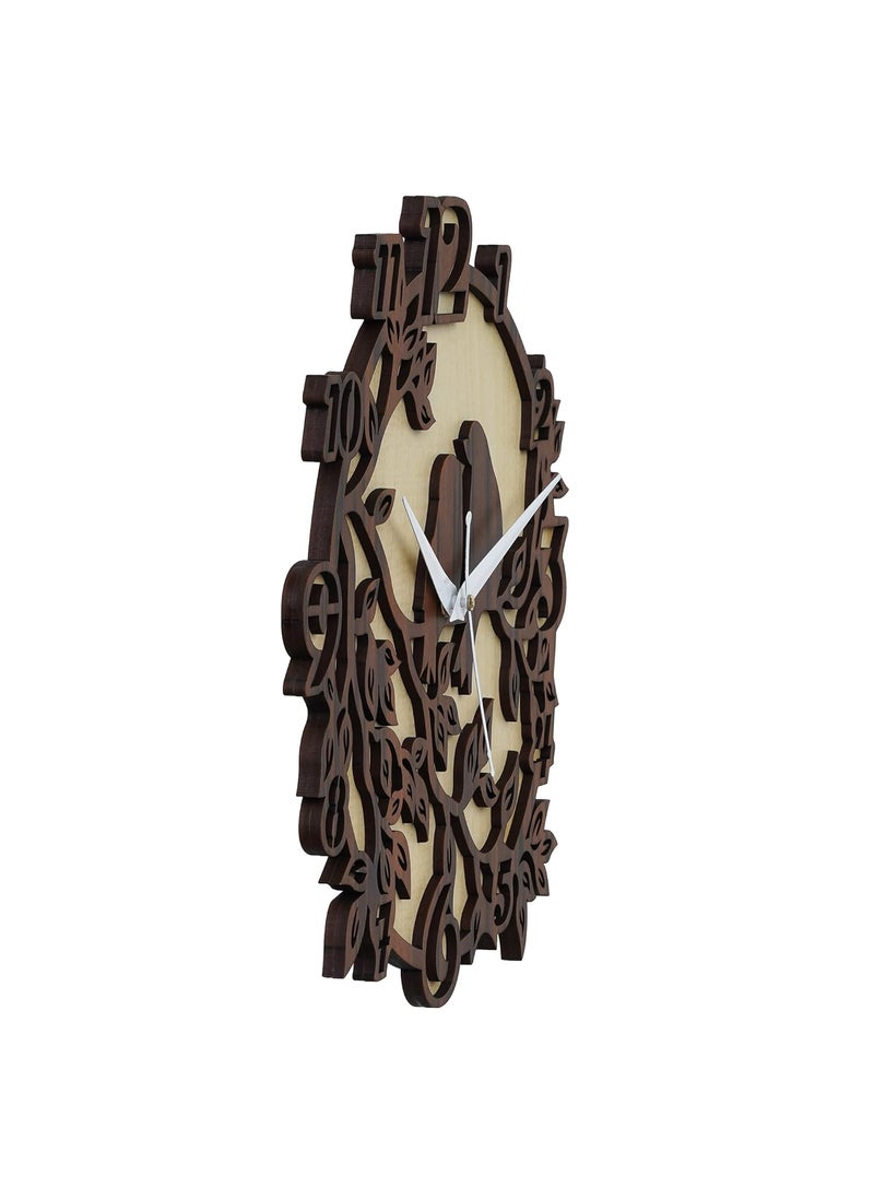 Ingo creation Wooden Wall Clock for Home Decor Silent Noiseless Technology Wall Clock for Home Stylish Bedroom Living Room Antique Wall Clock for Office Brown Color