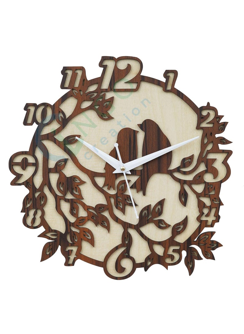Ingo creation Wooden Wall Clock for Home Decor Silent Noiseless Technology Wall Clock for Home Stylish Bedroom Living Room Antique Wall Clock for Office Brown Color