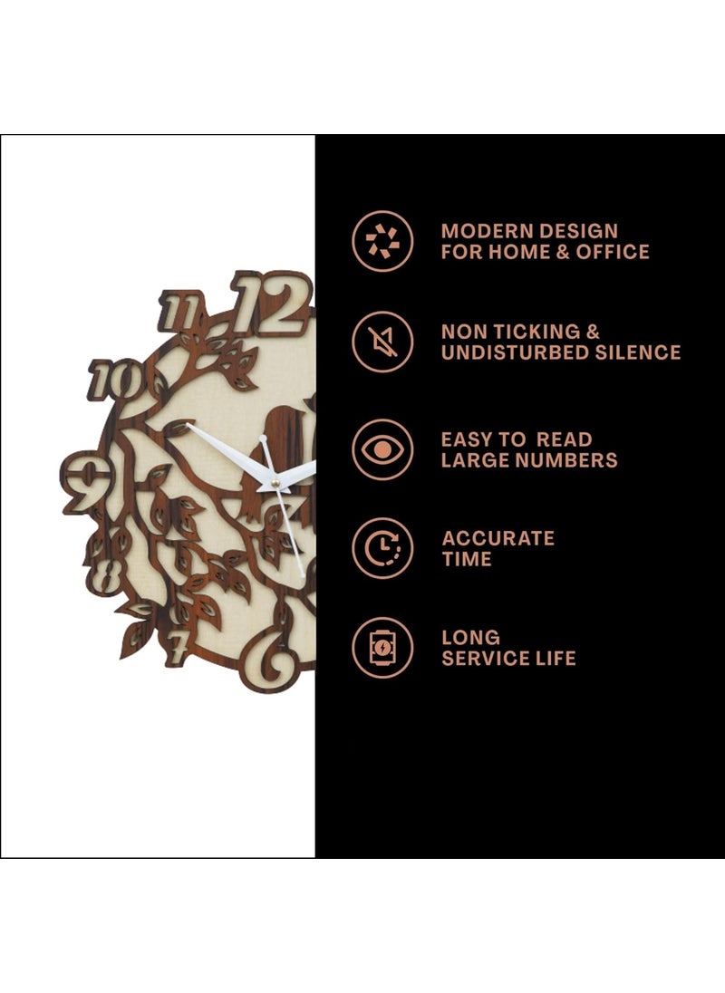 Ingo creation Wooden Wall Clock for Home Decor Silent Noiseless Technology Wall Clock for Home Stylish Bedroom Living Room Antique Wall Clock for Office Brown Color
