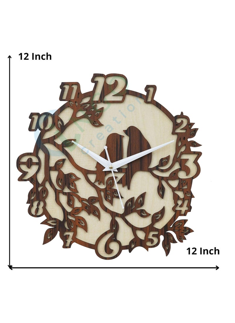 Ingo creation Wooden Wall Clock for Home Decor Silent Noiseless Technology Wall Clock for Home Stylish Bedroom Living Room Antique Wall Clock for Office Brown Color