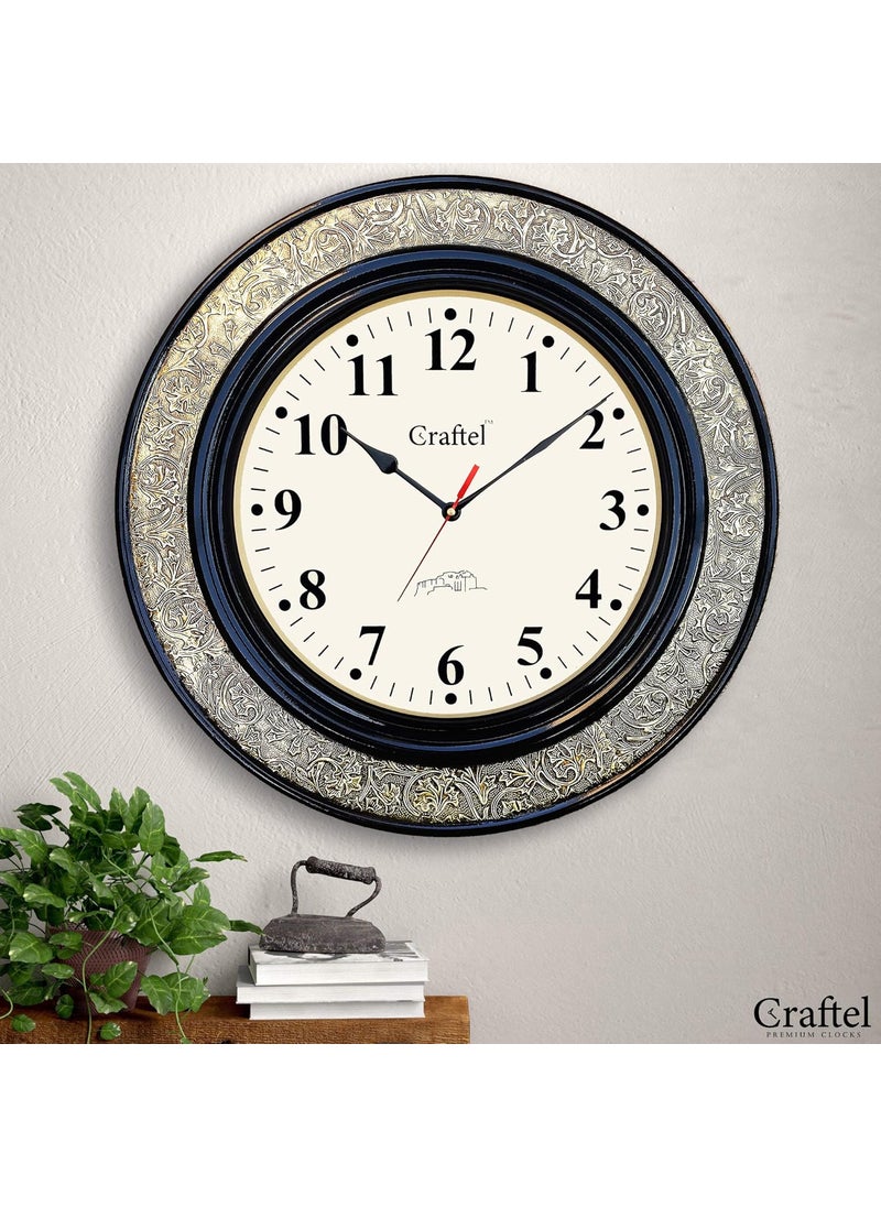 CRAFTEL Brass Embossed Analog Wall Clock Round Vintage Clock for Bedroom Living Room Home and Office Brown