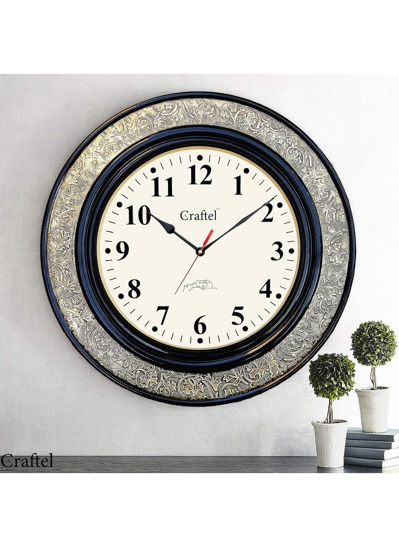 CRAFTEL Brass Embossed Analog Wall Clock Round Vintage Clock for Bedroom Living Room Home and Office Brown