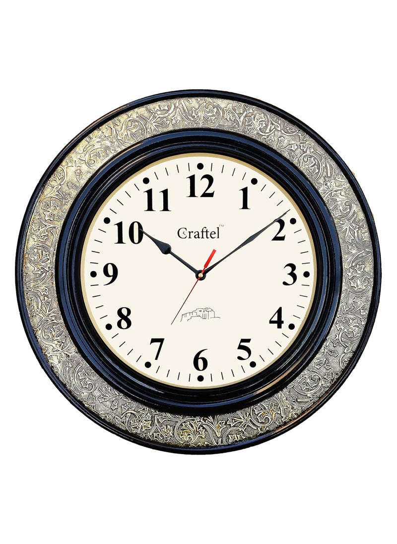 CRAFTEL Brass Embossed Analog Wall Clock Round Vintage Clock for Bedroom Living Room Home and Office Brown