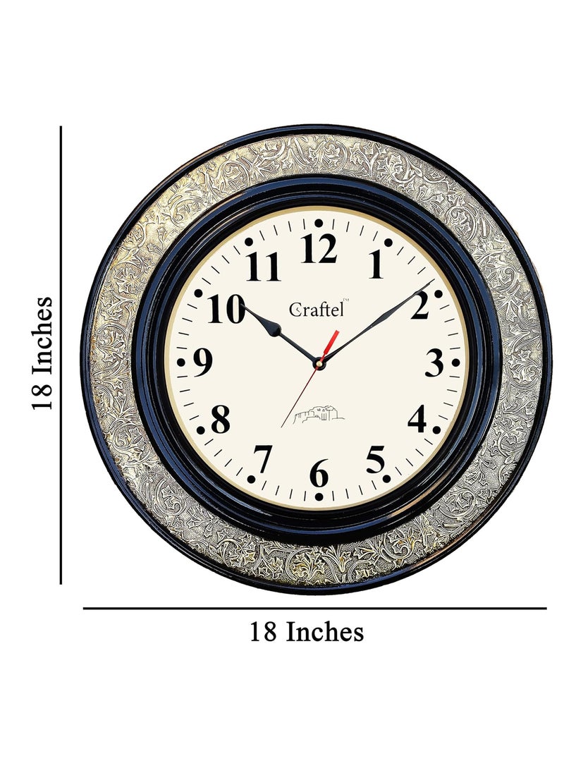 CRAFTEL Brass Embossed Analog Wall Clock Round Vintage Clock for Bedroom Living Room Home and Office Brown