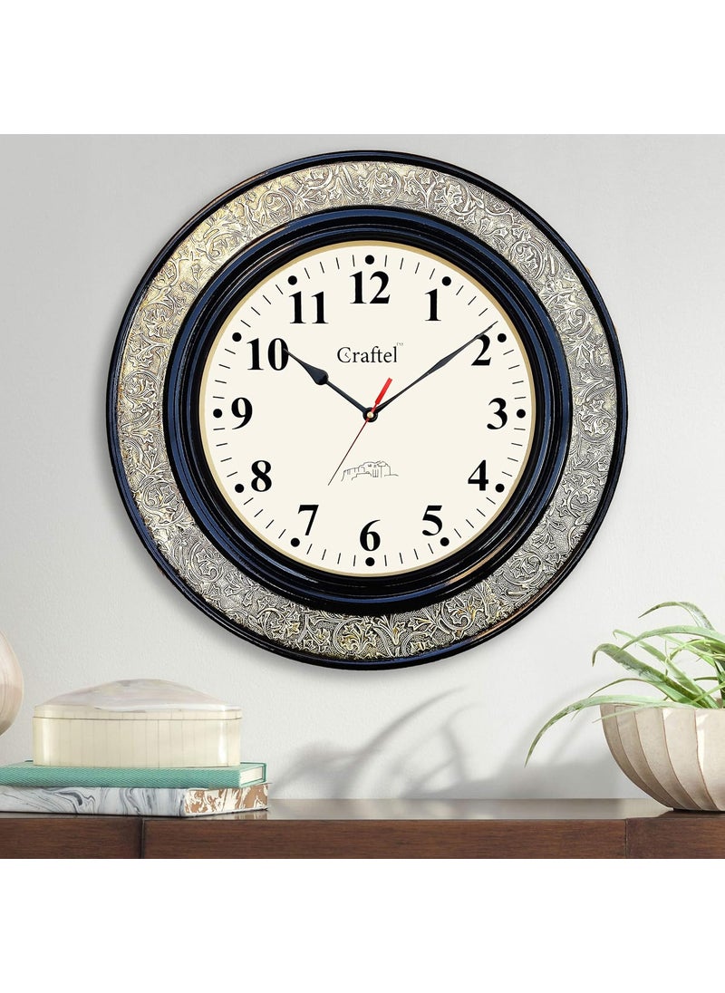 CRAFTEL Brass Embossed Analog Wall Clock Round Vintage Clock for Bedroom Living Room Home and Office Brown