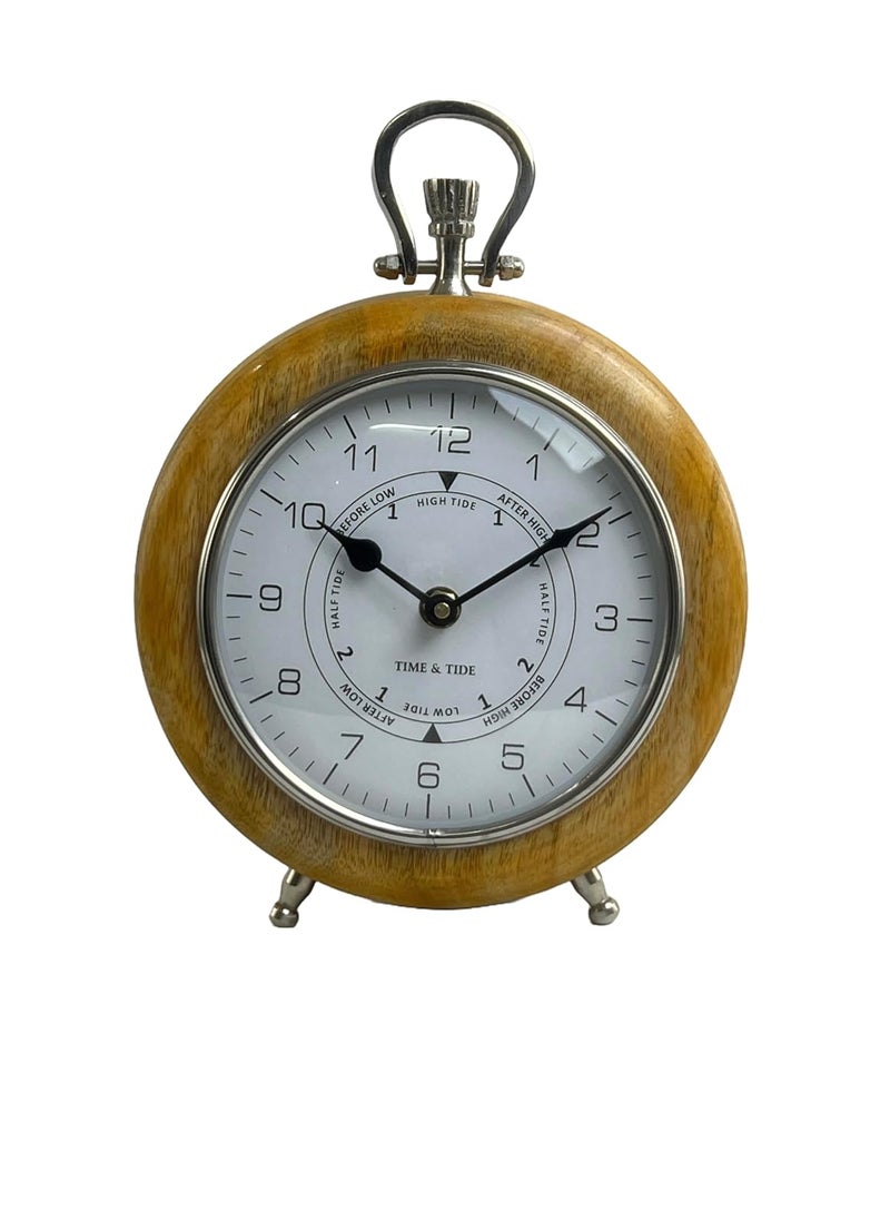 RS INTERNATIONAL Nautical Edge Vintage Wooden Table Top Clock Antique Roman Numeral Design Brown 21 x 5 x 29 cm