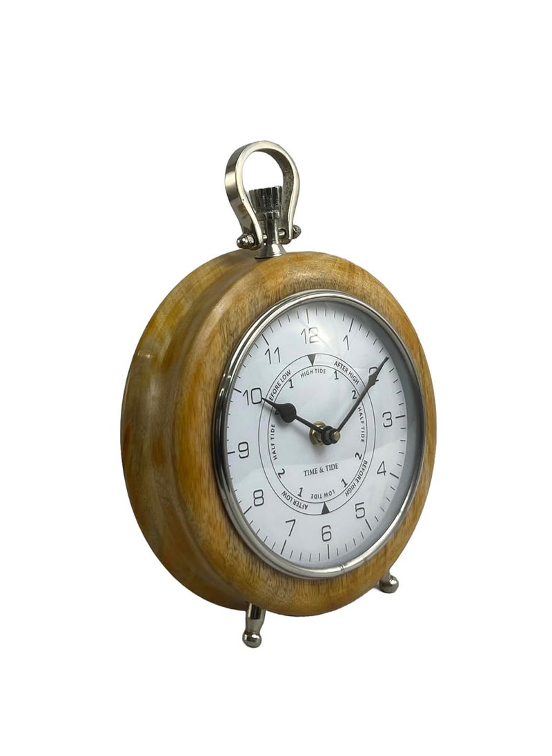 RS INTERNATIONAL Nautical Edge Vintage Wooden Table Top Clock Antique Roman Numeral Design Brown 21 x 5 x 29 cm