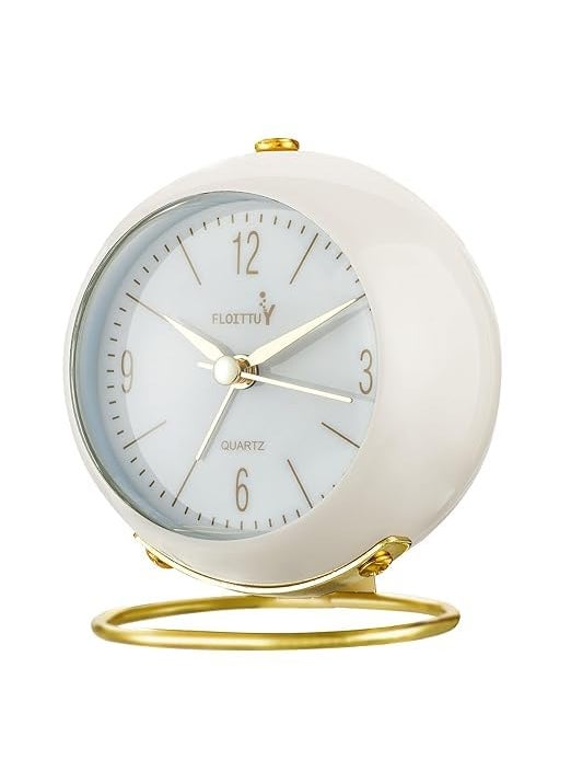 SHOPELLA Silent Table Analog Alarm Clock No Ticking Lighted on Demand Battery Operated Beep Sounds Small Desk Clock for Bedroom Office and Travel
