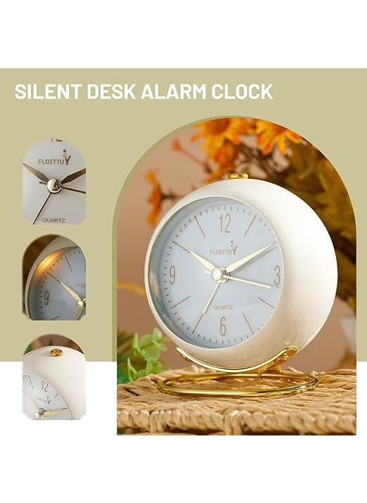 SHOPELLA Silent Table Analog Alarm Clock No Ticking Lighted on Demand Battery Operated Beep Sounds Small Desk Clock for Bedroom Office and Travel