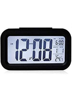 Mbuys Mall Smart Backlight Battery Operated Alarm Table Clock with Automatic Sensor Date Temperature