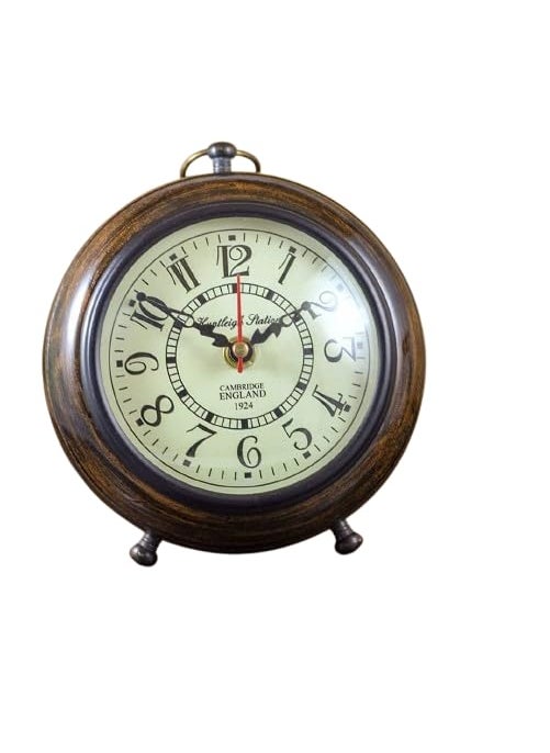 ARTIKRON Handmade Antique Wooden Table Top Clock Desk Clock Nautical Style Roman Numerals Home Office Study Living Room Decoration Gift Item