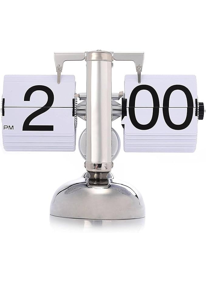 PARYAVARAN Retro Flip Dwn Clock Flip Desk Shelf Clock with Stainless Steel Flip Internal Gear Operated Small Scale Quartz Clock