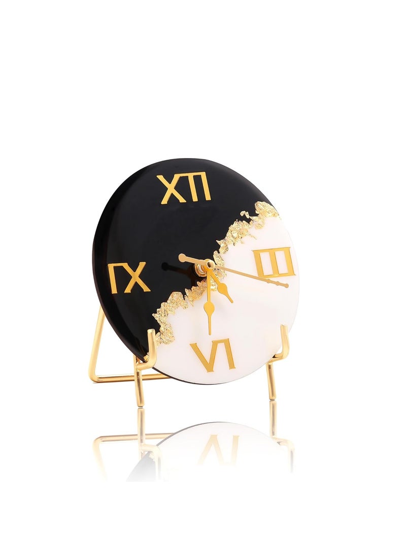 Elegant Resin Luxury Table Clock with Stand Silent Quartz BatteryOperated Timepiece for HomeOffice 6 Inch Table Clock