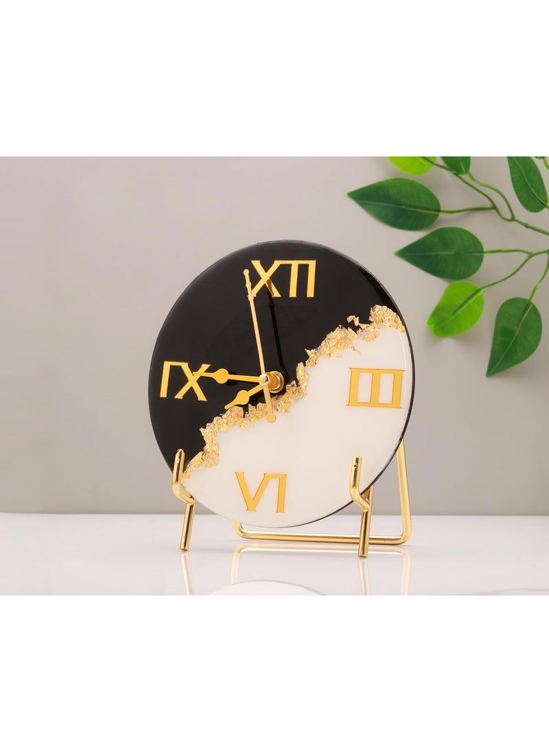 Elegant Resin Luxury Table Clock with Stand Silent Quartz BatteryOperated Timepiece for HomeOffice 6 Inch Table Clock