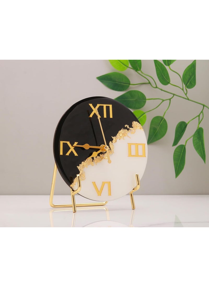 Elegant Resin Luxury Table Clock with Stand Silent Quartz BatteryOperated Timepiece for HomeOffice 6 Inch Table Clock