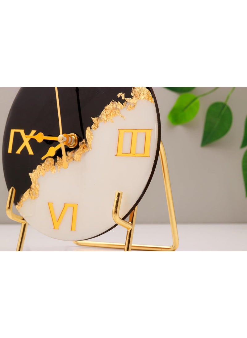 Elegant Resin Luxury Table Clock with Stand Silent Quartz BatteryOperated Timepiece for HomeOffice 6 Inch Table Clock