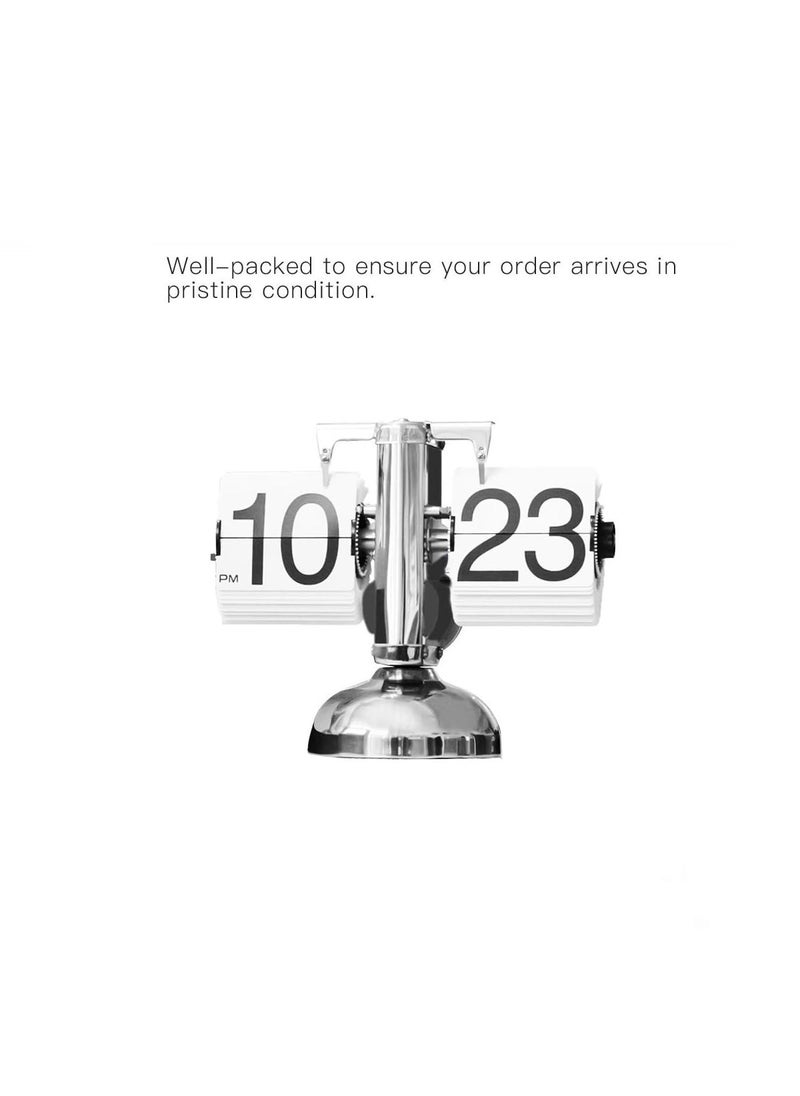 PUSHKH Retro Stainless Steel Flip Down Desk Table Wall Clock AMPM Format Timer for Home Office Decoration