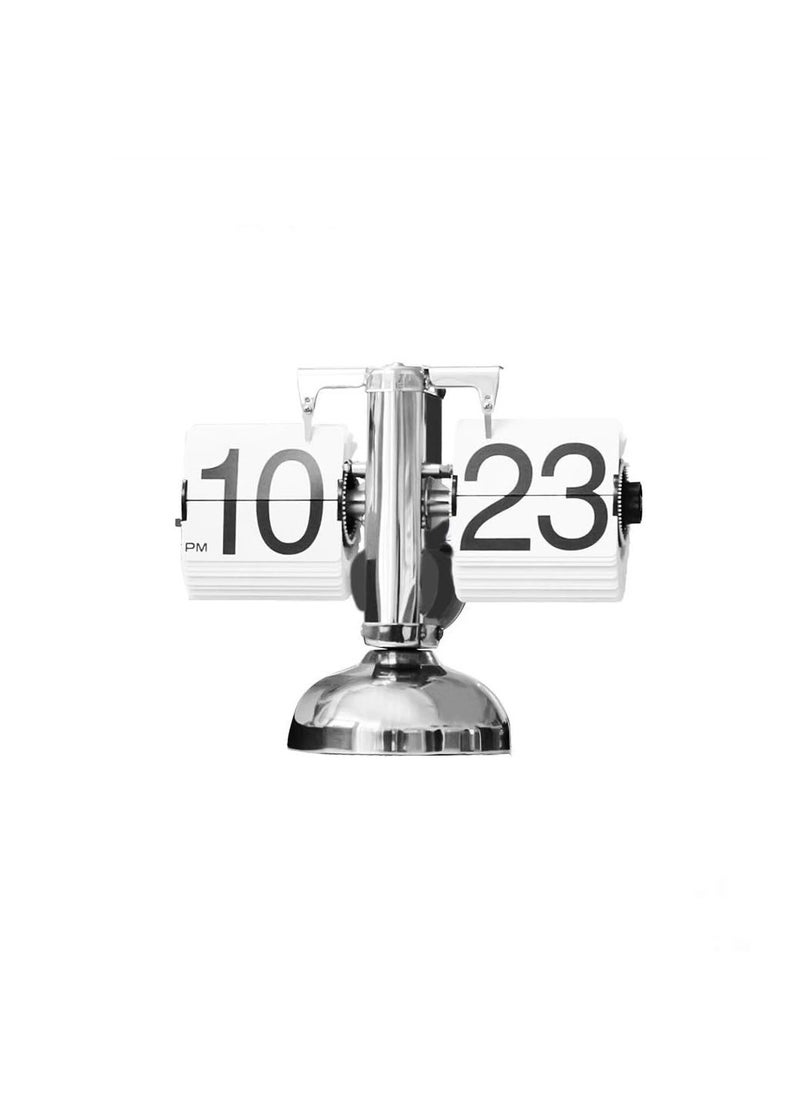 PUSHKH Retro Stainless Steel Flip Down Desk Table Wall Clock AMPM Format Timer for Home Office Decoration