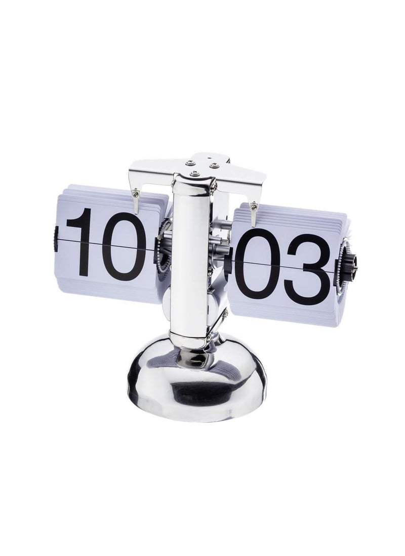 PUSHKH Retro Stainless Steel Flip Down Desk Table Wall Clock AMPM Format Timer for Home Office Decoration