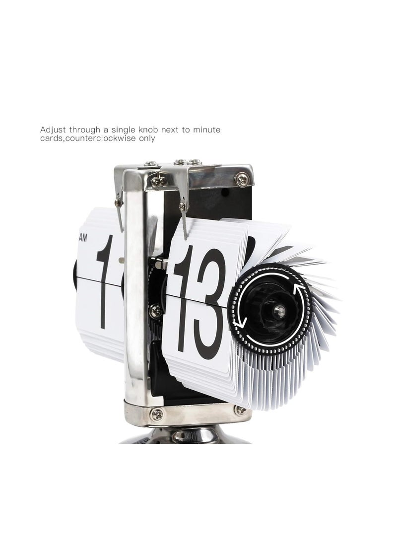 PUSHKH Retro Stainless Steel Flip Down Desk Table Wall Clock AMPM Format Timer for Home Office Decoration