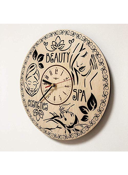 NABSTER Beauty Salon Decor Walls Clock Eco Wood Unique Gifts Idea and Original Presents for Home Wall Art Design for Saloon Parlour Spa 12 Inch Black Brown