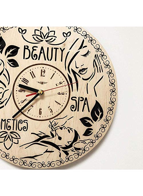 NABSTER Beauty Salon Decor Walls Clock Eco Wood Unique Gifts Idea and Original Presents for Home Wall Art Design for Saloon Parlour Spa 12 Inch Black Brown