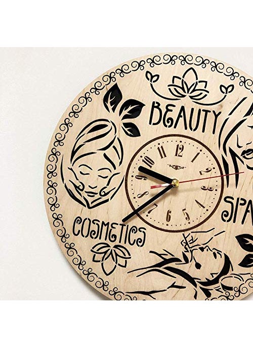 NABSTER Beauty Salon Decor Walls Clock Eco Wood Unique Gifts Idea and Original Presents for Home Wall Art Design for Saloon Parlour Spa 12 Inch Black Brown