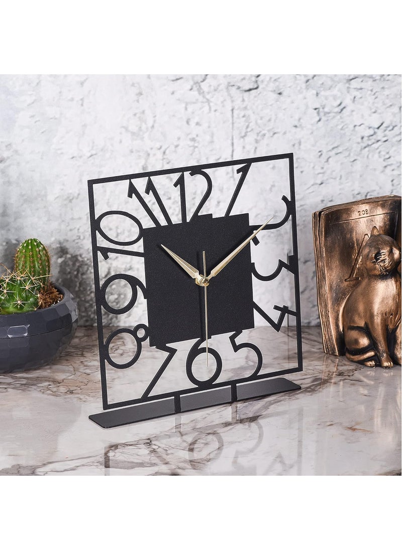 Hometrix Battery Operated Desk Clock Modern Metal Desk Clock Reloj de Escritorio para Oficina Pequea y Tranquila Junto a La Cama Desk Metal Clock Black 20 CM