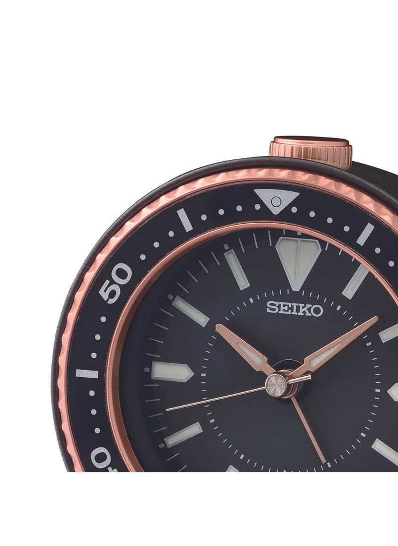 SEIKO Elegant Table Top Round Black Plastic Analog Beep Alarm Clock with Sweep Movement Size 95 x 5 x 95 CM Weight 200 grm Color Black