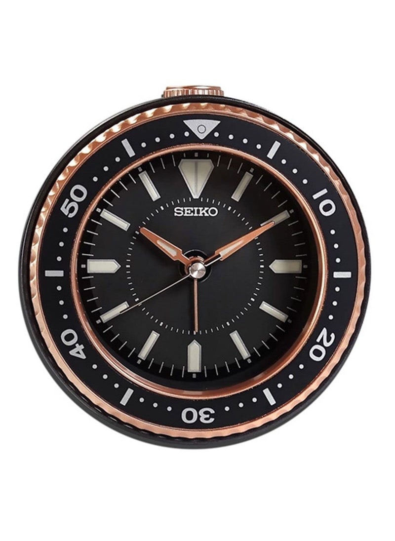 SEIKO Elegant Table Top Round Black Plastic Analog Beep Alarm Clock with Sweep Movement Size 95 x 5 x 95 CM Weight 200 grm Color Black