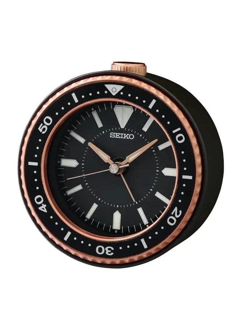 SEIKO Elegant Table Top Round Black Plastic Analog Beep Alarm Clock with Sweep Movement Size 95 x 5 x 95 CM Weight 200 grm Color Black