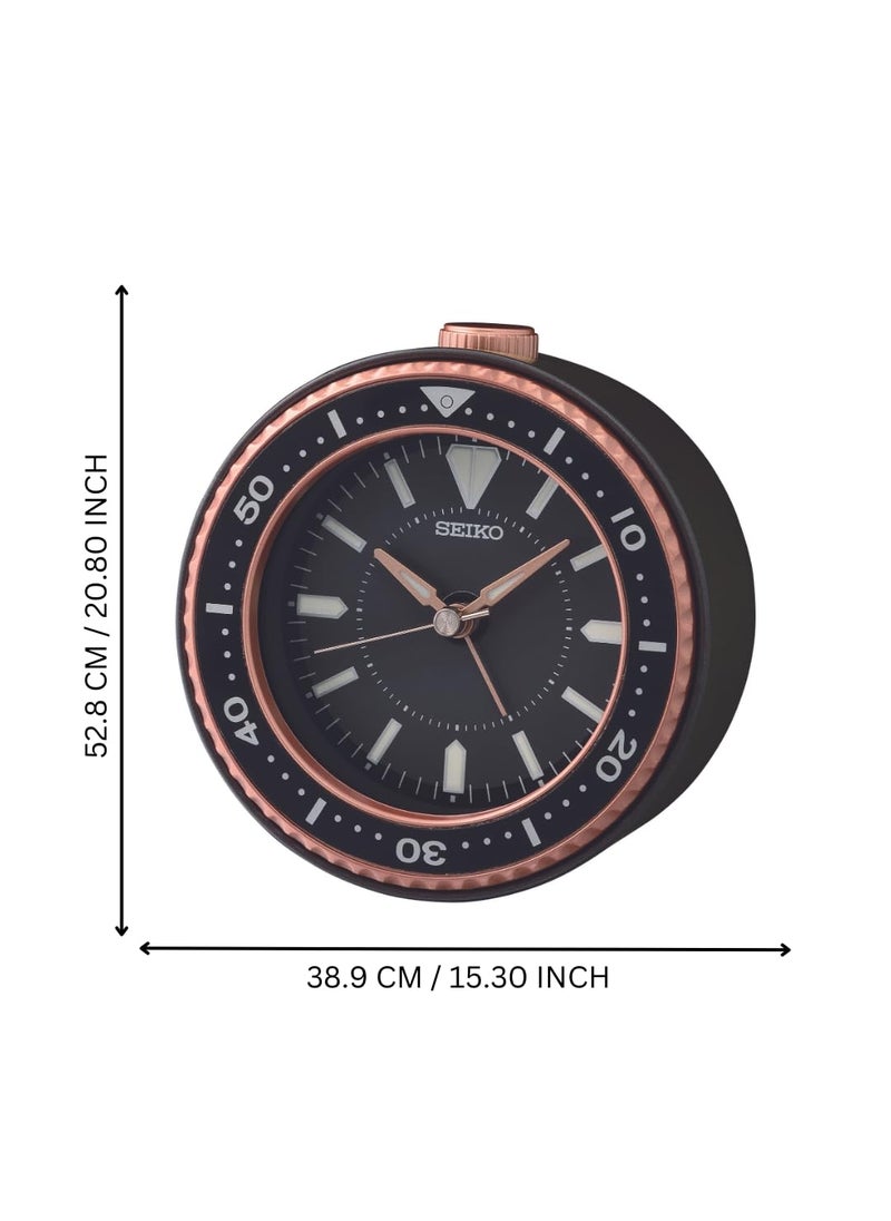 SEIKO Elegant Table Top Round Black Plastic Analog Beep Alarm Clock with Sweep Movement Size 95 x 5 x 95 CM Weight 200 grm Color Black
