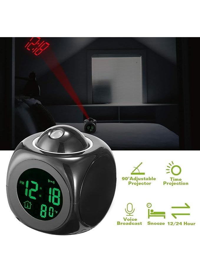 Chaher Digital LCD Voice Talking Function LED Wall Ceiling Projection Alarm Snooze Temperature Display 12hr 24hr Bedside Alarm Clock