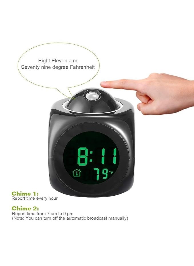 Chaher Digital LCD Voice Talking Function LED Wall Ceiling Projection Alarm Snooze Temperature Display 12hr 24hr Bedside Alarm Clock