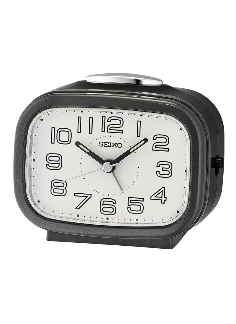Seiko Classic Rectangular Matt Finish Metallic Black Plastic Case Bell Alarm LumiBrite Table Clock for Office Desk Home Decor Gifts Size 99 x 61 x 84CM Weight180Gram QHK060K
