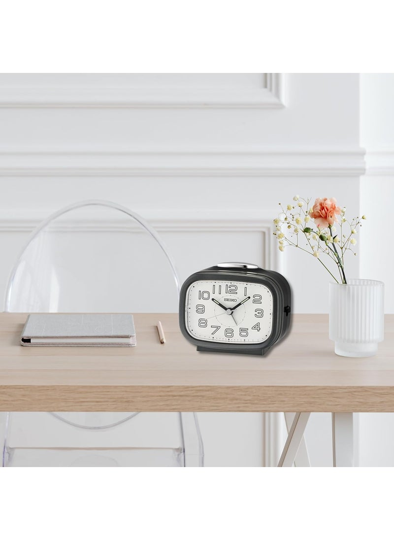 Seiko Classic Rectangular Matt Finish Metallic Black Plastic Case Bell Alarm LumiBrite Table Clock for Office Desk Home Decor Gifts Size 99 x 61 x 84CM Weight180Gram QHK060K