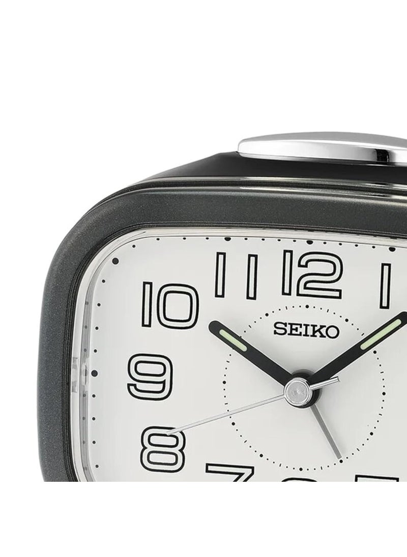 Seiko Classic Rectangular Matt Finish Metallic Black Plastic Case Bell Alarm LumiBrite Table Clock for Office Desk Home Decor Gifts Size 99 x 61 x 84CM Weight180Gram QHK060K