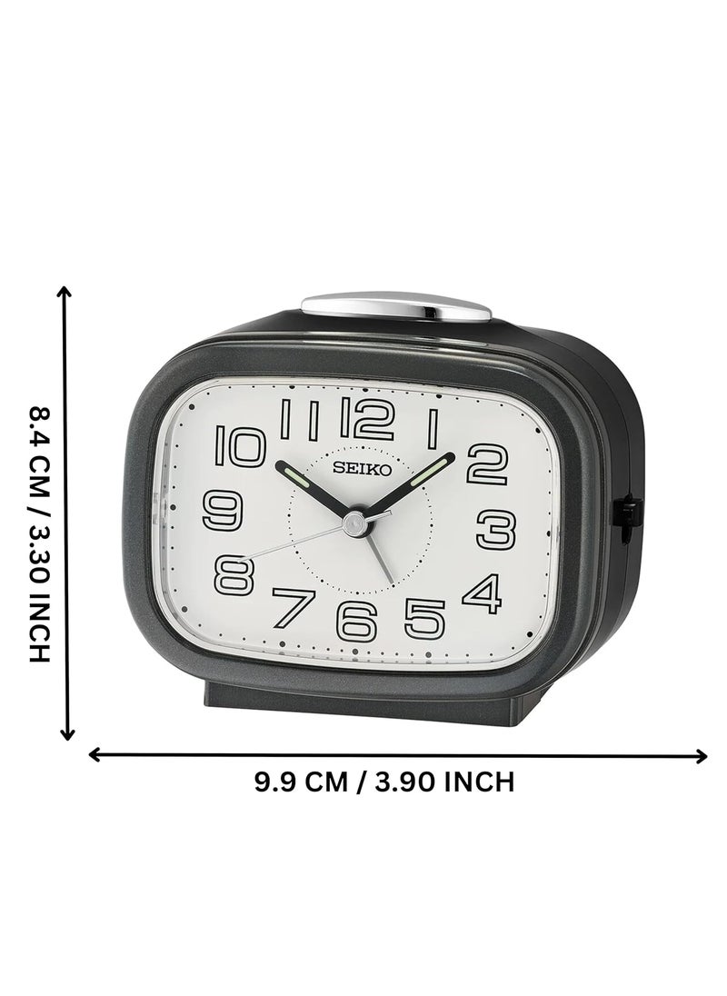 Seiko Classic Rectangular Matt Finish Metallic Black Plastic Case Bell Alarm LumiBrite Table Clock for Office Desk Home Decor Gifts Size 99 x 61 x 84CM Weight180Gram QHK060K