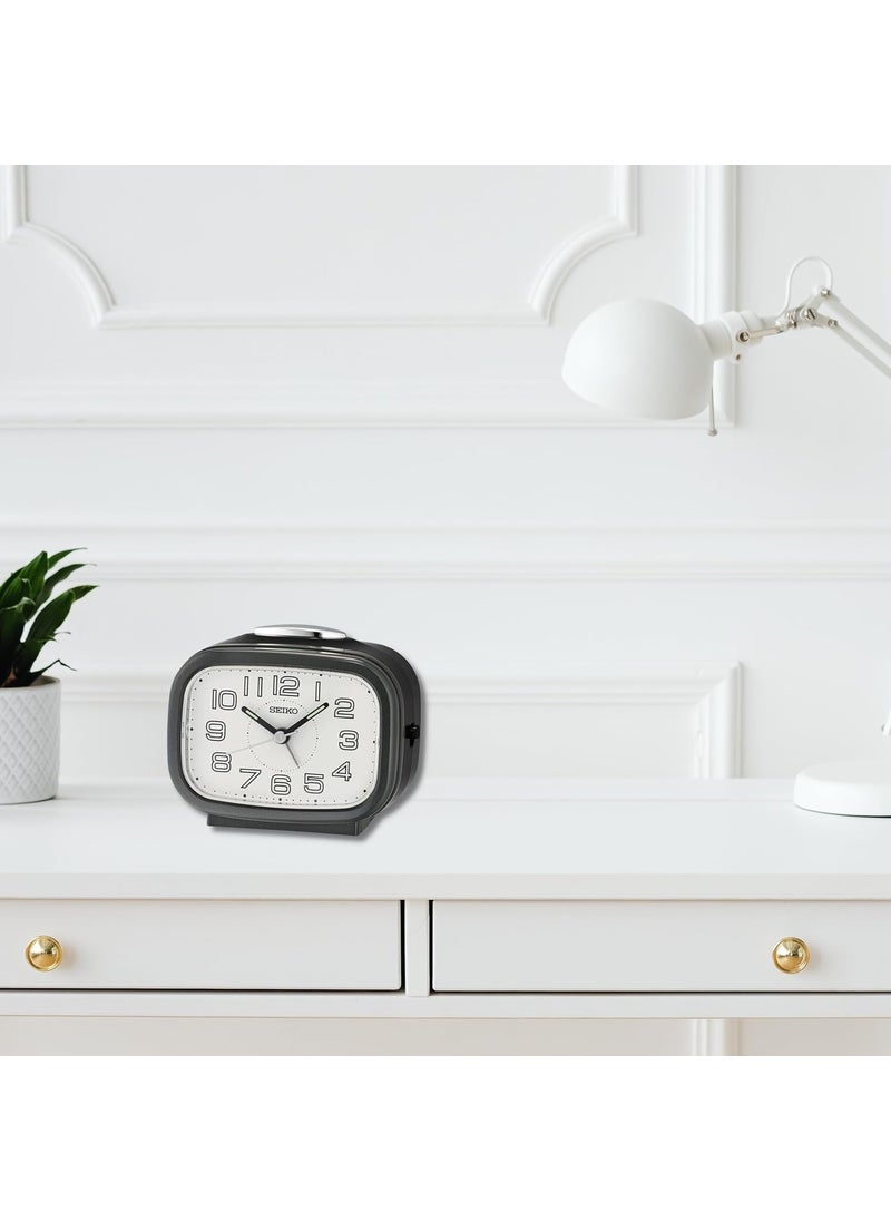 Seiko Classic Rectangular Matt Finish Metallic Black Plastic Case Bell Alarm LumiBrite Table Clock for Office Desk Home Decor Gifts Size 99 x 61 x 84CM Weight180Gram QHK060K