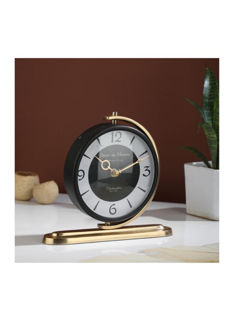 Decor de Maison Handcrafted Black Gold Aleksi Table Clock for Living Room Bedroom Study Table Centre Table Office Desk Kids Room 9 inch HeightMetal Analog