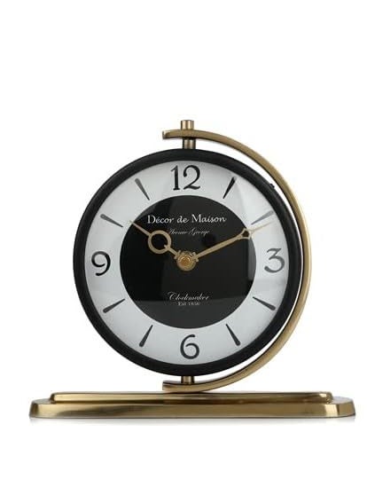 Decor de Maison Handcrafted Black Gold Aleksi Table Clock for Living Room Bedroom Study Table Centre Table Office Desk Kids Room 9 inch HeightMetal Analog