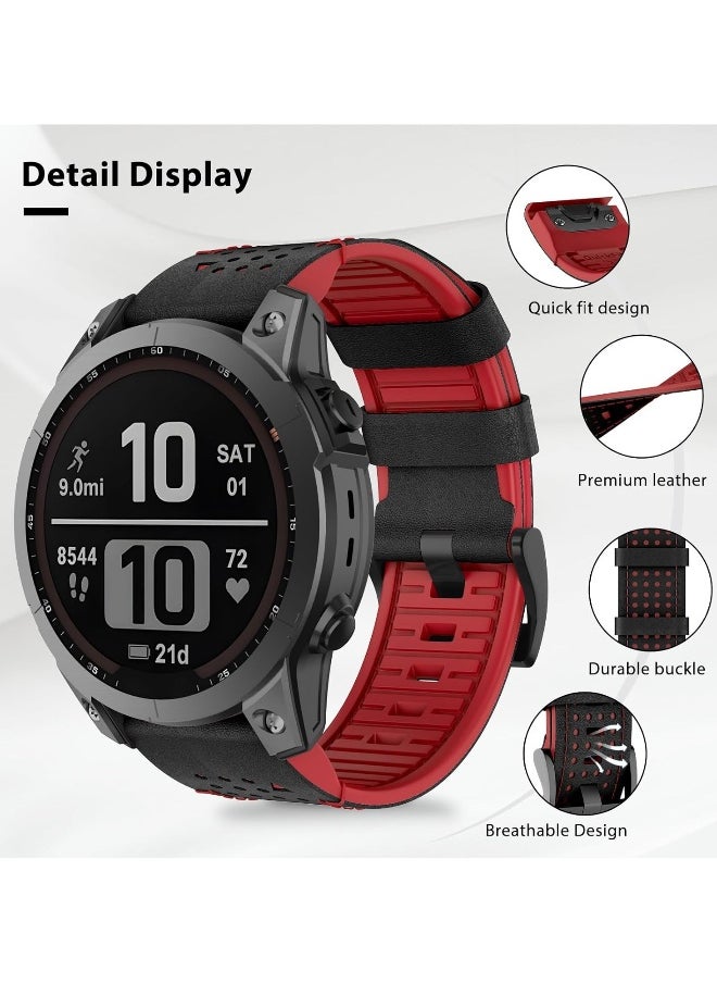 Silicone Watch Strap for Fenix 7 Genuine Leather Strap with Silicone Lining Stitching Soft and Breathable Suitable for Fenix 7 Pro Fenix 6 Pro Fenix 6 Fenix 5 MARQ D2 Series