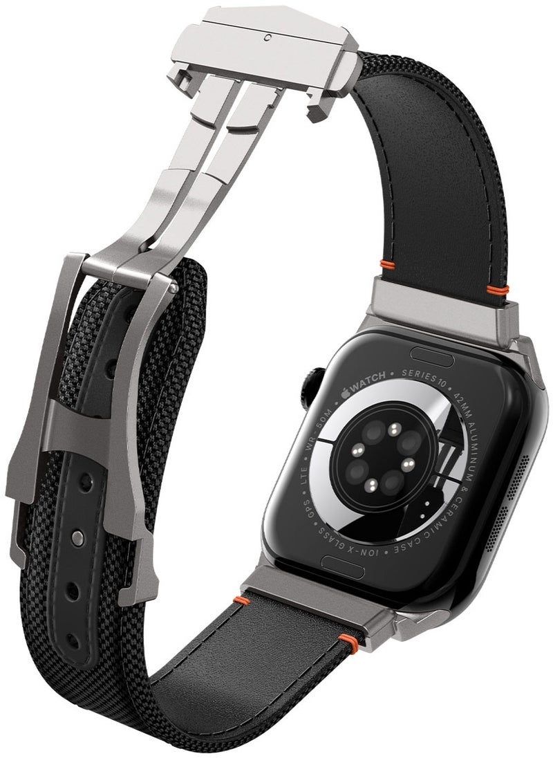 Classic Fit Apple Watch Band for Apple Watch Ultra 2/1 49mm, Series 10 46mm, 9/8/7 45mm, SE2/SE/6/5/4 44mm, 3/2/1 42mm Adjustable Loop Band Strap - Black