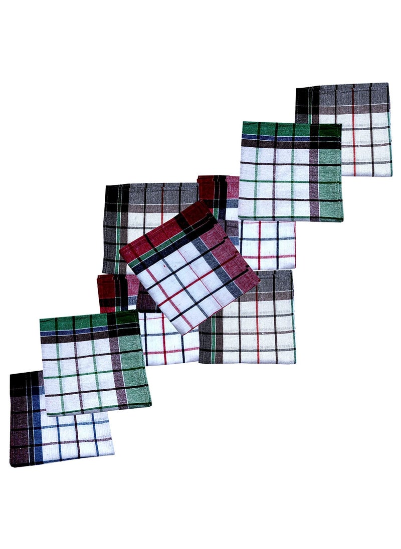 QUALCOSA KITCHEN Cleaning Cloth Multipurpose Kitchen Towels Cotton Dish Napkin Machine Washable Multi Coloured Checked Dish Towels Tea Towels Table Cloth 18x18 Inch Pack of 60