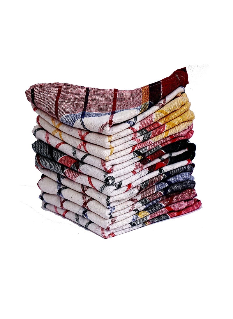 QUALCOSA KITCHEN Cleaning Cloth Multipurpose Kitchen Towels Cotton Dish Napkin Machine Washable Multi Coloured Checked Dish Towels Tea Towels Table Cloth 18x18 Inch Pack of 60