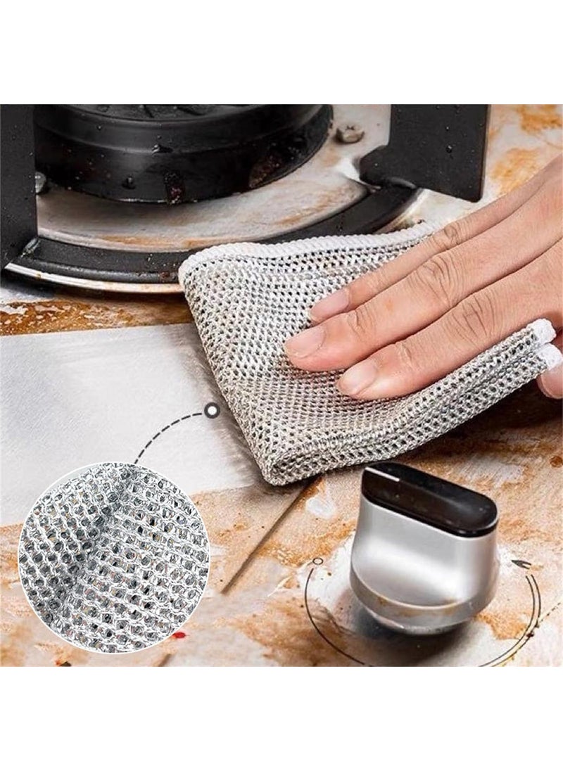 Multipurpose Wire Dishwashing Rags for Wet and Dry Stainless Steel Scrubber NonScratch Wire Dishcloth for Washing Dishes Sinks Counters Easy Rinsing Machine Washable Pack 10