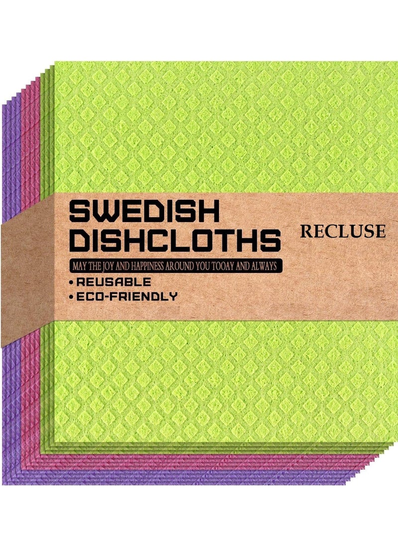 RECLUSE Swedish Dishcloths for Kitchen Bulk 15 Pack of Reusable Paper Towel Alternative Cellulose Sponge Cloths Super Absorbent OdorFree and EcoFriendly Dish Cloths